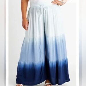 CATO Wide Leg Ombre Tie-Waist Tiered Pants - Blue Size L